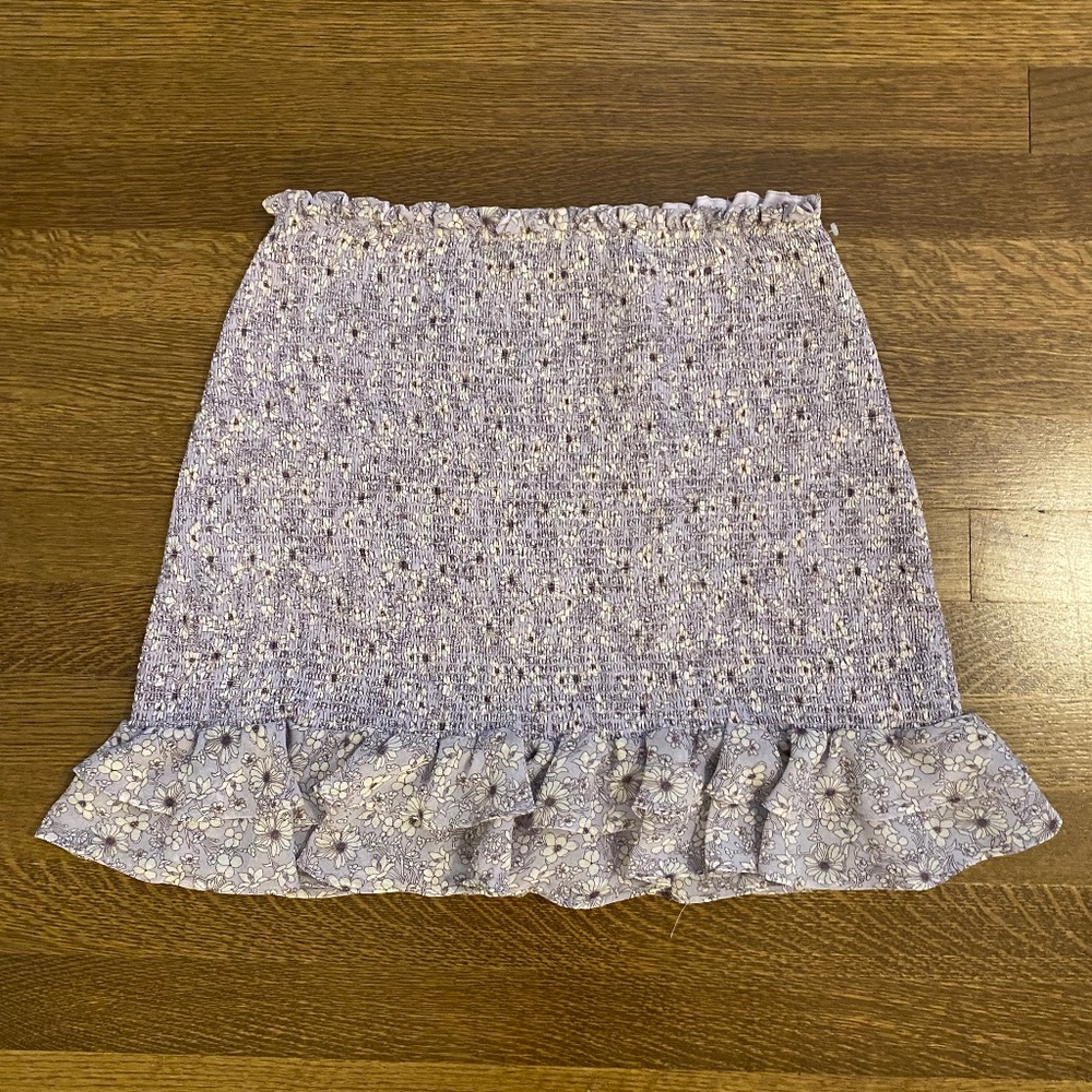 purple floral flower ruffle skirt, M